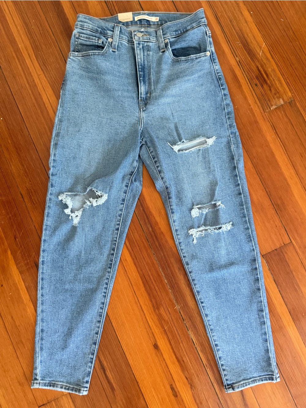 Levi's Light Blue Distressed High Waist Mom Jeans